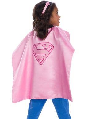 Image of Supergirl Girl's Pink Costume Cape and Headband - Close View