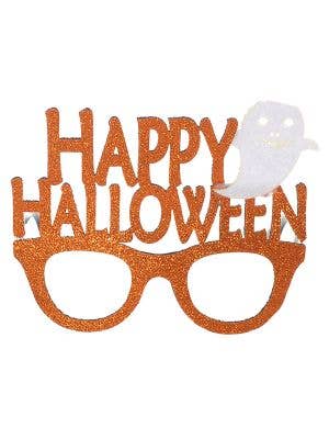 Image of Sparkly Orange and White Happy Halloween Costume Glasses