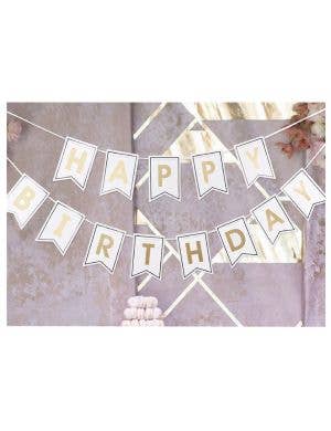 Image of Gold and White Happy Birthday  Banner