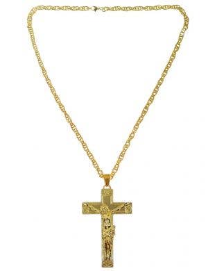 Gold Metal Crucified Jesus on Cross Costume Necklace