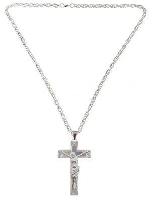 Silver Metal Crucified Jesus on Cross Costume Necklace