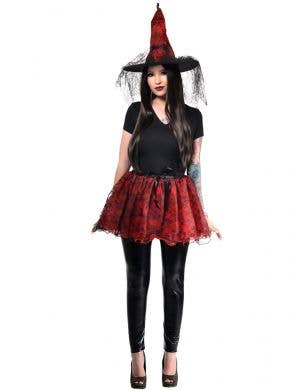 Spiderweb Witch Red and Black Lace Halloween Costume Hat