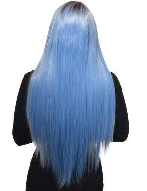 Periwinkle Blue Rooted Long Straight Lace Front Fashion Wig
