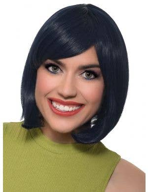 Short Midnight Blue Heat Resistant Bob Women's Costume Wig with Fringe - Front View