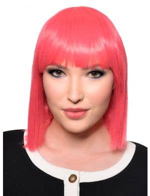 Short Strawberry Pink Heat Resistant Bob Fashion Wig with Fringe