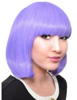 Short Purple Heat Resistant Bob Women's Costume Wig with Fringe - Front View