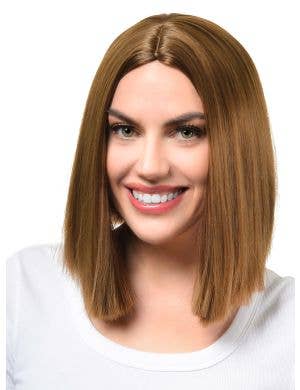 Image of Natural Brown Women's Deluxe Heat Resistant Bob Costume Wig - Front View