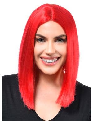 Image of Vibrant Red Women's Deluxe Heat Resistant Bob Costume Wig - Front View