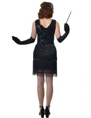 Roaring 20s Womens Short Black Sequinned Flapper Dress