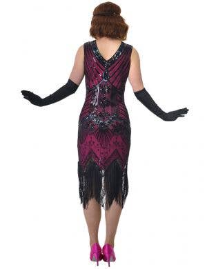 Hot Pink Womens Long 1920s Gatsby Dress with Black Sequins