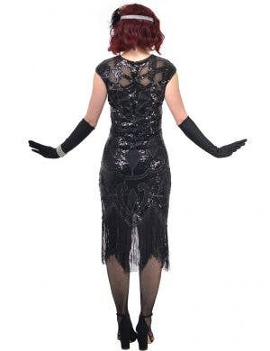 Great Gatsby Womens Black Sequinned Cap Sleeve Flapper Dress Costume