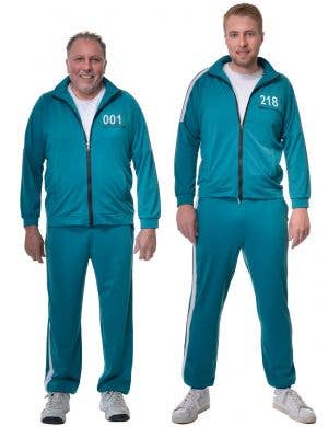 Adult's Plus Size Squid Games Tracksuit Costume with Number 001 or 218 - Main Image