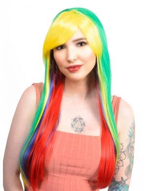 Rainbow Layered Multi Colour Costume Wig Front Image
