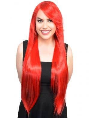 Women's Bright Red Long Straight Wig Front Image