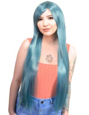Women's Pastel Blue Long Straight Wig Front Image