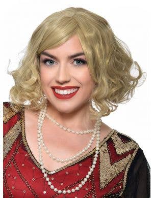 Curly Dark Blonde Women's Flapper Costume Wig with Skin Top - Front View