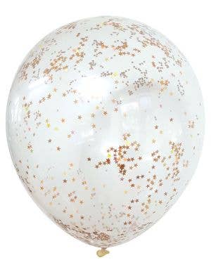 Image of Holographic Rose Gold Star Confetti Filled 3 Pack 30cm Latex Balloons