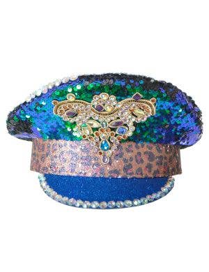 Deluxe Iridescent Blue Shimmer Festival Hat with Jewels