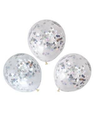 Image of Iridescent Silver Foil Confetti Filled 3 Pack 30cm Latex Balloons