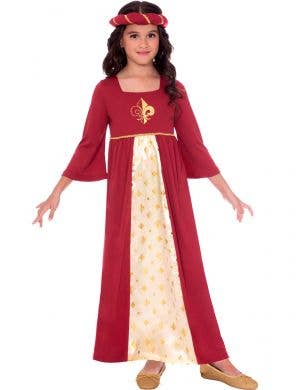 Girls Red and Gold Medieval Princess Costume