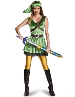 Teen Girl's Deluxe Green Velvet Legend of Zelda Link Costume - Main View 