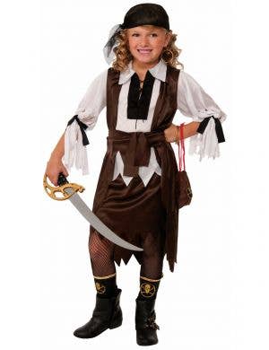 Treasure Hunter Brown and White Girls Pirate Costume Main Image