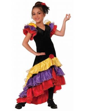 Ruffled Spanish Flamenco Dancer Costume For Girls