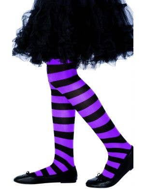 Striped Purple and Black Girls Full Length Stockings