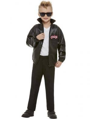 Boy's Grease T-Birds Black Leather Costume Jacket Front View