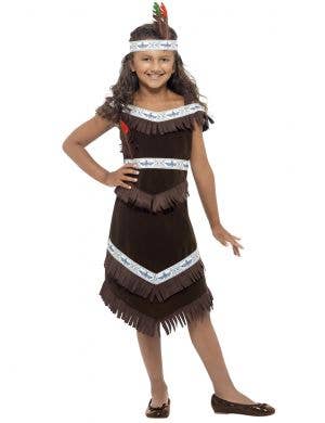 Dark Brown Girl's Native American Indian Costume Front View