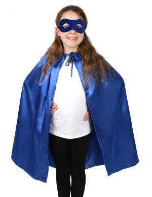 Children's Blue Superhero Satin Cape and Mask Set