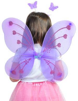 Butterfly Girls Purple Costume Wings and Wand Set with Purple Glitter