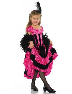 Girls Pink and Black Can Can Dancer Fancy Dress Costume