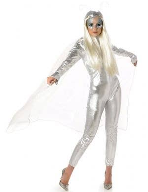 Metallic Silver Women's Space Alien Dress Up Costume
