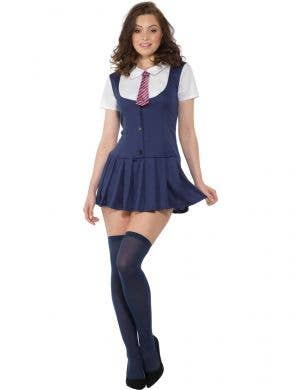 Short Blue Preppy Schoolgirl Chrissy Amphlett Style School Uniform Costume For Women - Main Image