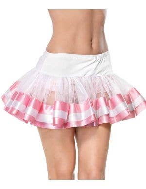 White Petticoat with Pink Satin Trim Front View