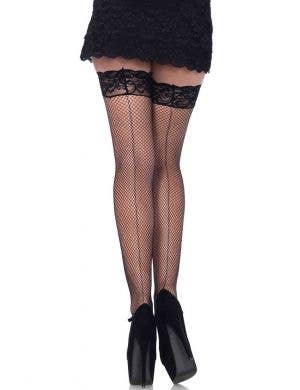 Stay Up Plus Size Spandex Fishnet Thigh Highs with Lace Top