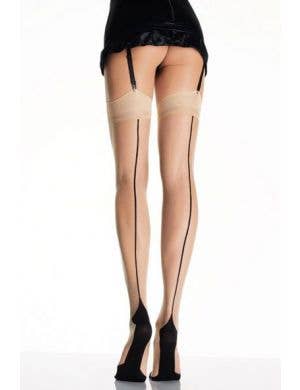 Beige Thigh High Costume Stockings With Black Cuban Heel