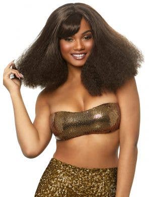 Disco Diva Women's Fluffy Brown Costume Wig with Fringe - Main Image