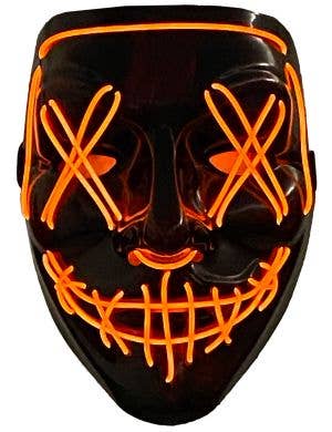 Image of Light Up Neon Orange Purge Mask Halloween Accessory - Light On