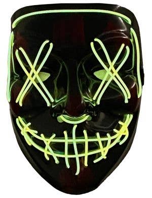 Image of Light Up Neon Yellow Green Purge Mask Halloween Accessory- Light On