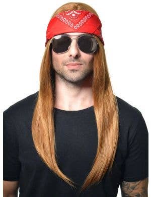 Men's Long Ginger Axl Rose Wig with Red Bandanna - Front Image