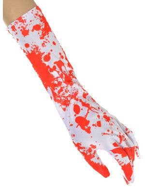 Image of Elbow Length Blood Splattered Halloween Costume Gloves