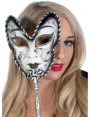 Volto Carnivale Black Masquerade Mask with Stick