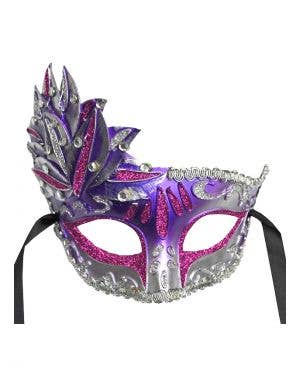 Side Overlay Purple and Silver Womens Venetian Masquerade Mask