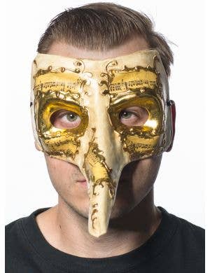 Long Nose Cream and Gold Mens Masquerade Mask