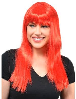 Image of Straight Bright Red Women's Costume Wig with Fringe