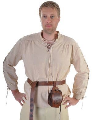 Light Beige Lace Up Medieval Mens Costume Shirt