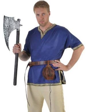 Mens Plus Size Blue Medieval Costume Shirt with Jacquard Trim