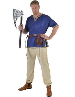 Image of Men's Plus Size Blue Medieval Costume Shirt with Jacquard Trim - Main Image